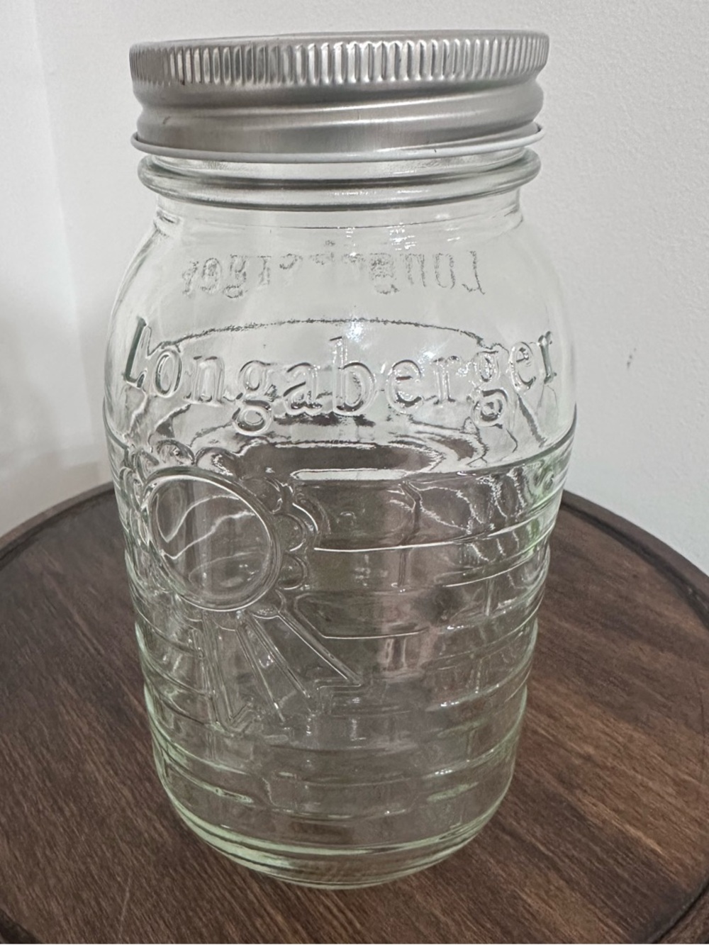 Longaberger 1st Edition Blue Ribbon Glass Jar Quart Mason Jar With Silver Lid